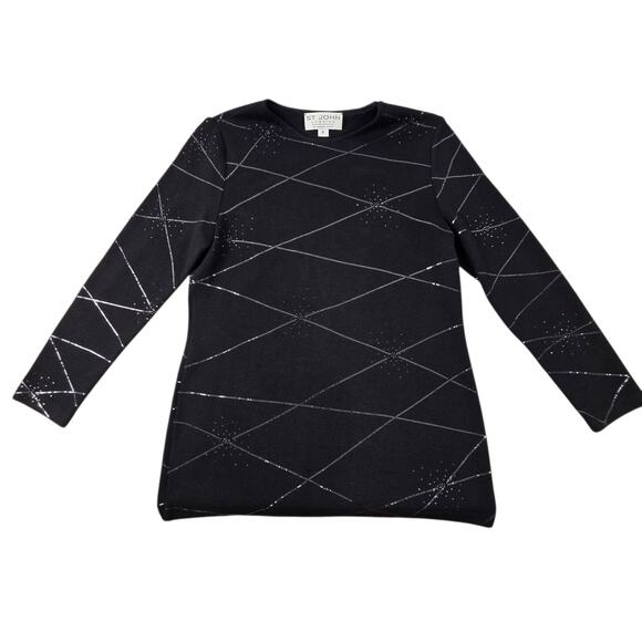 St. John Evening Black Knit Paillette Rhinestone Embellished Top Size P Medium - Picture 1 of 6